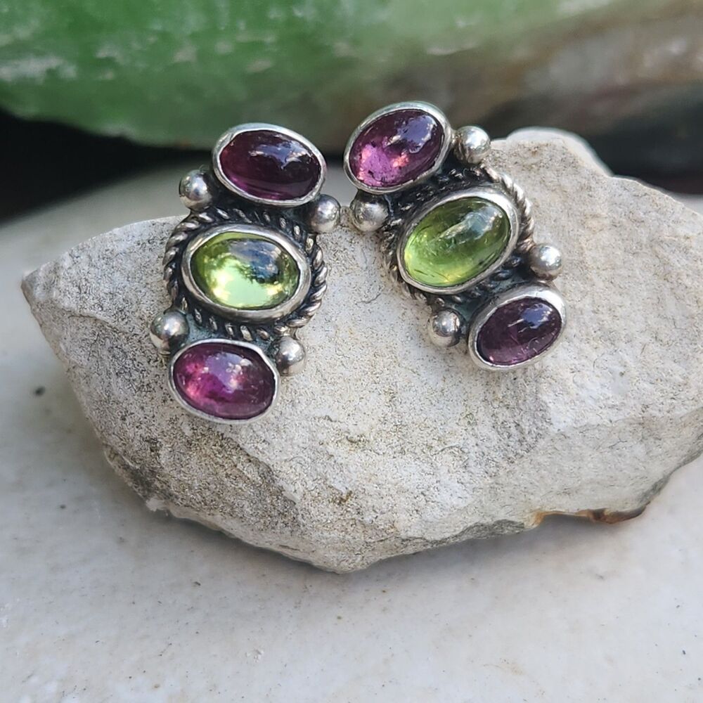 Vintage Nakai Navajo Sterling handmade Tourmaline earrings